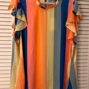 Multicolor Striped Ruffle Sleeve Top